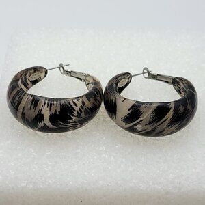 KJL Kenneth Jay Lane Hoop Earrings Smoke Brown Animal Print Pierced 1.25 inch